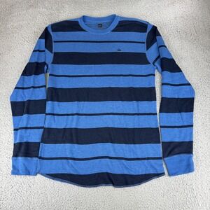 Quiksilver Shirt Mens XL Blue Black Striped Long Sleeve Crewneck Pullover surf‎